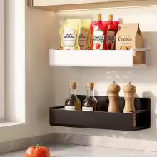 Wall-mounted Kitchen Spice Rack; Multifunctional Magnetic Storage Shelf Suitable for Balconies, Bathrooms, and Bedrooms.