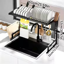 Tray-Style Draining Rack, Large-Capacity Multi-Functional Storage Rack, Storage Rack Above the Sink, Sink Storage Rack, Storage and Organization Supplies, Countertop Draining and Storage Organizer