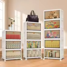 3/4/5 Tier Stackable Storage Boxes with Lids,Sturdy PP Matterial, Foldable Plastic Storage Unit for Toys/Office Supplies/Clothes