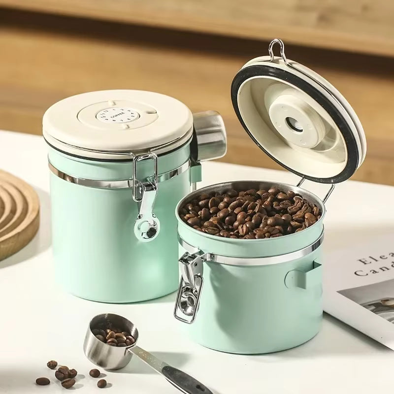 304 Stainless Steel Coffee Beans Vacuum Storage Jar with Spoon Large Capacity Airtight Container Grains Nut Keep Fresh Storage