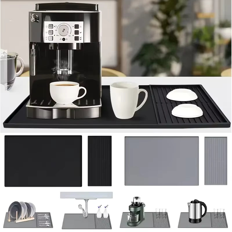 2-in-1 Silicone Coffee Bar Mat - XX-Large Non-Slip Counter Protector (60x40cm) Heat Resistant for Espresso/Cafe/Home Kitchen