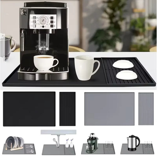 2-in-1 Silicone Coffee Bar Mat - XX-Large Non-Slip Counter Protector (60x40cm) Heat Resistant for Espresso/Cafe/Home Kitchen