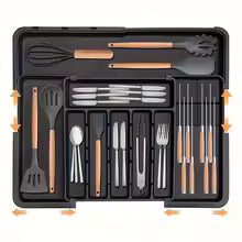BPA Free Large Expandable Cutlery Tray - Kitchen Drawer Organizer for Silverware